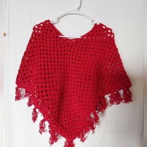 Girl's Large Red Crochet Poncho